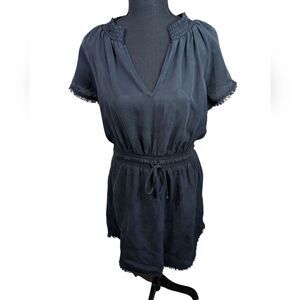 Bella Dahl Frayed Smocked-Waist Dress Lightweight Tencel Boho Fringe Medium